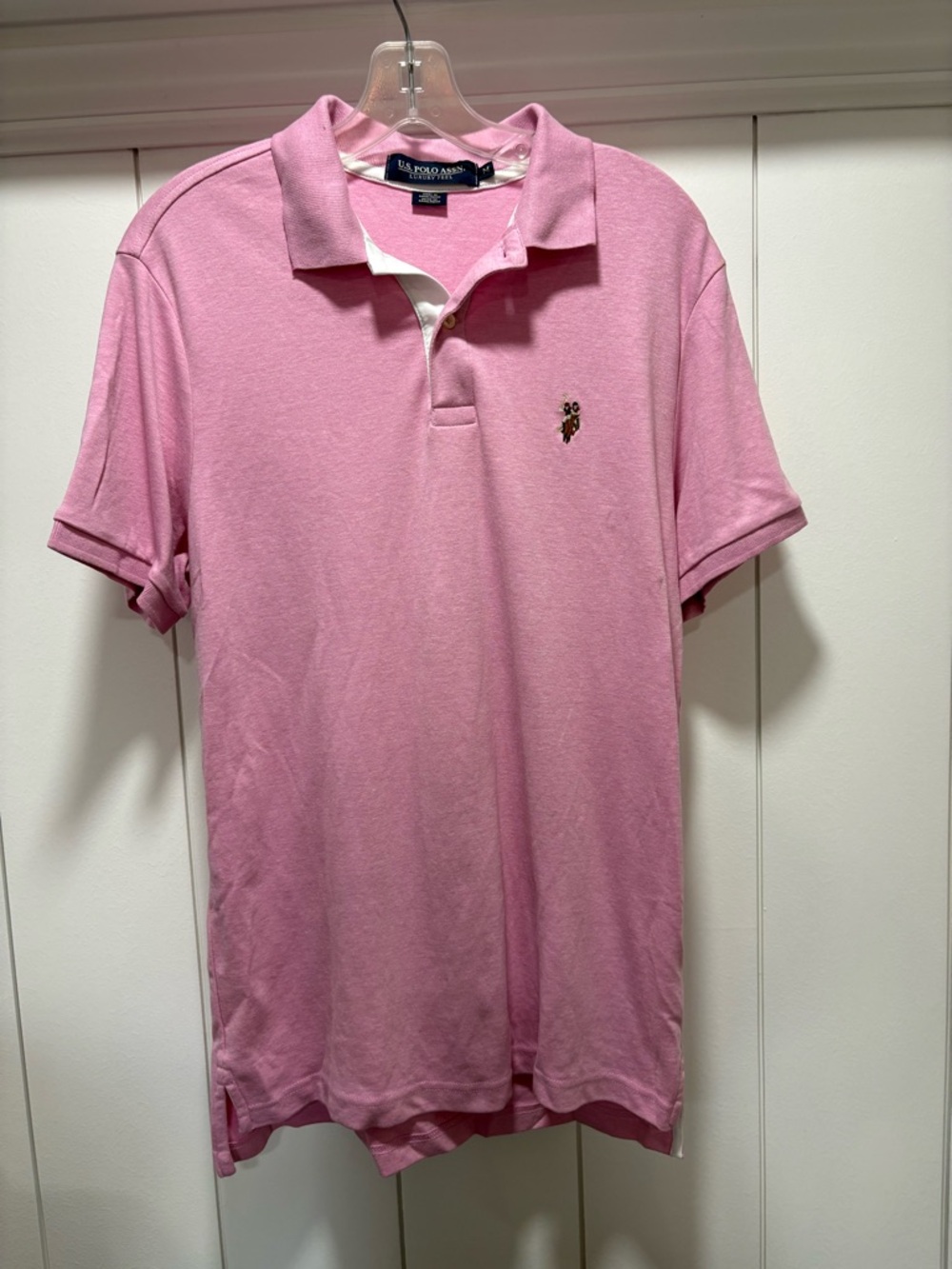 U.S. Polo Assn. Men's Luxury Feel Pony Polo Shirt Pink Size Medium
